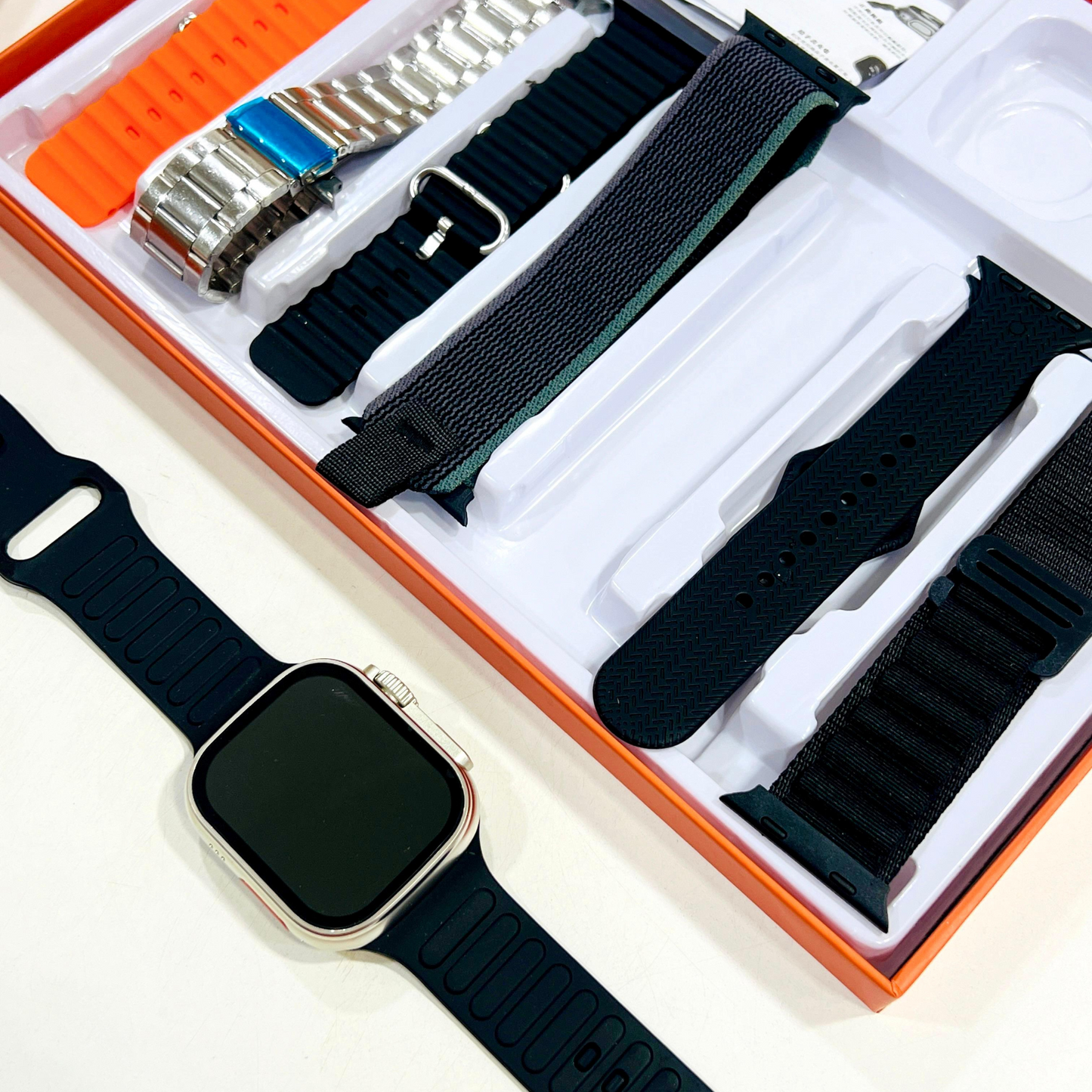SE HUB Watch 8 Ultra 2 7 in 1-49 MM BT Calling Sports Mode Fitness 7 Belt with 1 Smart watch for Men & Women Smartwatch (Black)