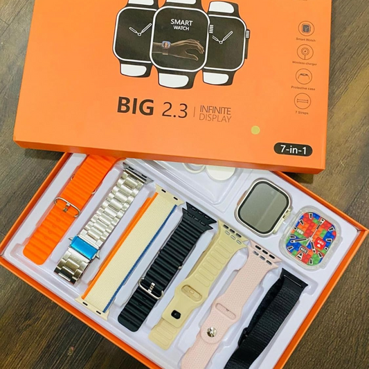 SE HUB 7-in-1 Smartwatch – 49mm Bluetooth Calling, Sports & Fitness Tracker, Heart Rate & Sleep Monitor, 7 Interchangeable Belts (Orange)