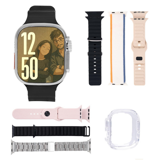 SE HUB 7-in-1 Smartwatch – 49mm Bluetooth Calling, Sports & Fitness Tracker, Heart Rate & Sleep Monitor, 7 Interchangeable Belts (Orange)