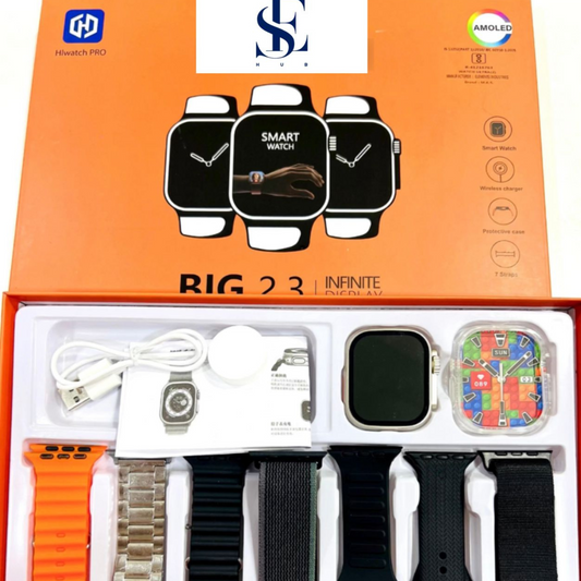 SE HUB Watch 8 Ultra 2 7 in 1-49 MM BT Calling Sports Mode Fitness 7 Belt with 1 Smart watch for Men & Women Smartwatch (Black)