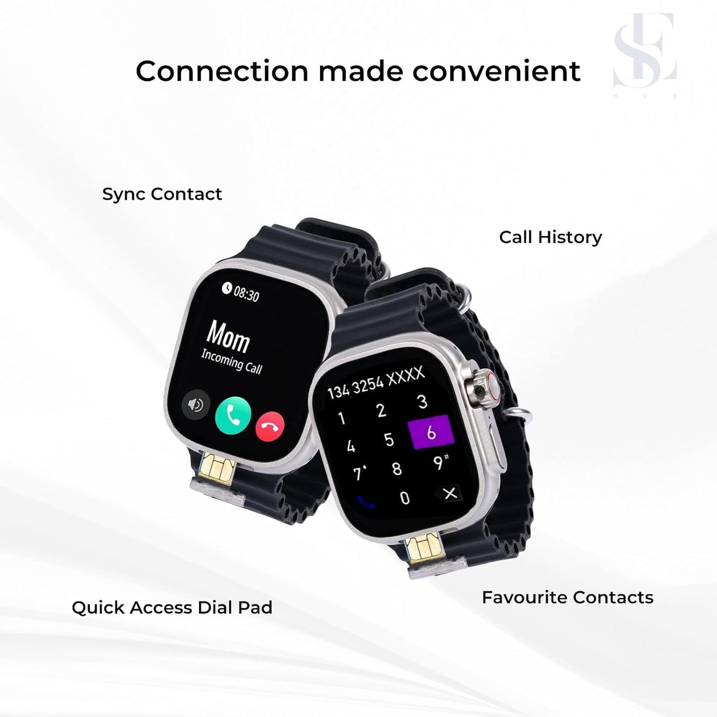 SE HUB HW 3 Call Smart Watch with SIM Card, HD Dual Camera, Fitness Tracker, Bluetooth Calling, Heart Rate Monitor, Music & More – Black