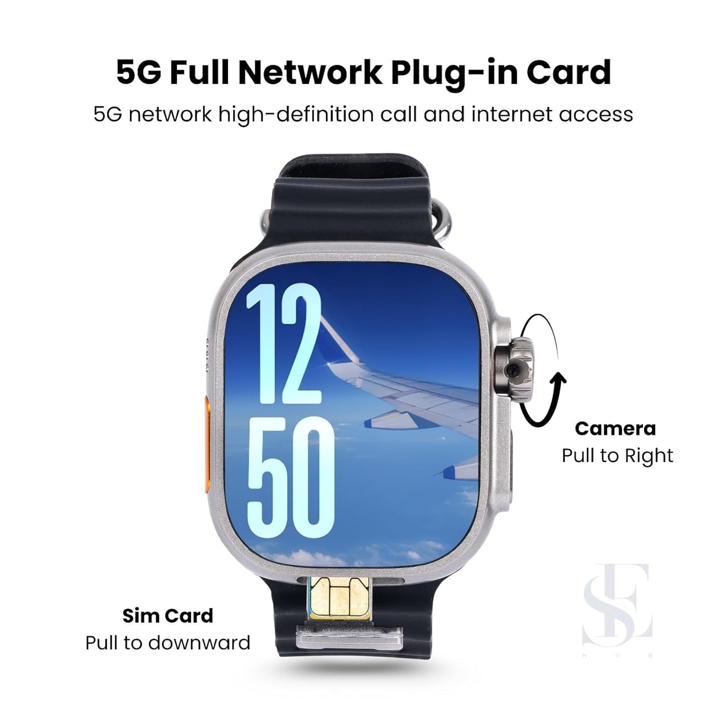 SE HUB HW 3 Call Smart Watch with SIM Card, HD Dual Camera, Fitness Tracker, Bluetooth Calling, Heart Rate Monitor, Music & More – Black