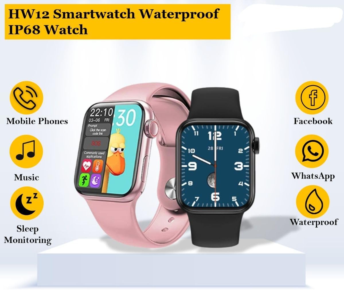 Full Screen Smartwatch with IP68 Waterproof, 100+ Sports Modes, Bluetooth Calling, Heart Rate Monitor, Unlimited Watch Faces – For Men & Women (Black)