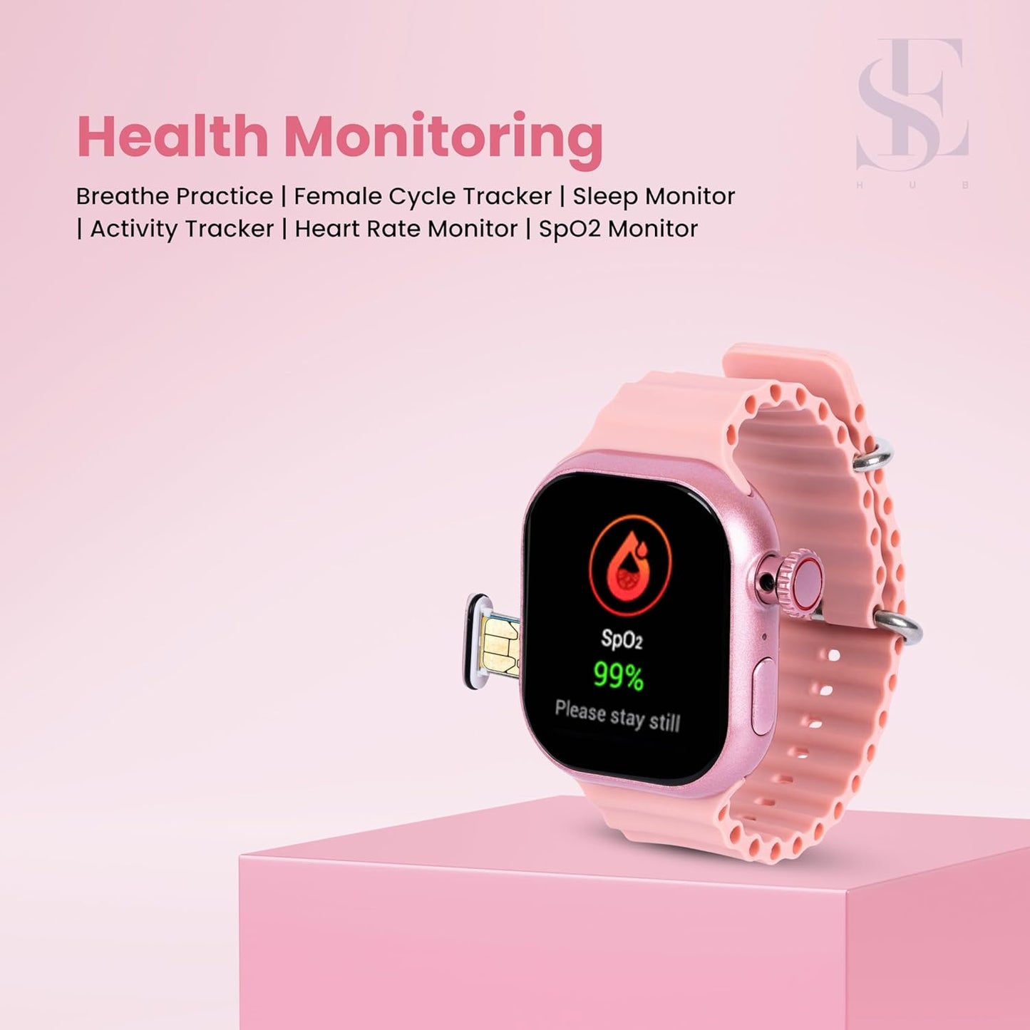 SE HUB HW Watch X Call – AMOLED Curved Display Smartwatch | 4GB RAM + 64GB Storage | Dual 180° Rotating Camera | SIM, WiFi, Play Store, Bluetooth Calling | Fast Charging (Pink)