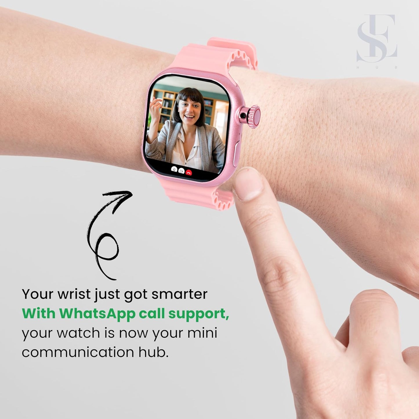 SE HUB HW Watch X Call – AMOLED Curved Display Smartwatch | 4GB RAM + 64GB Storage | Dual 180° Rotating Camera | SIM, WiFi, Play Store, Bluetooth Calling | Fast Charging (Pink)