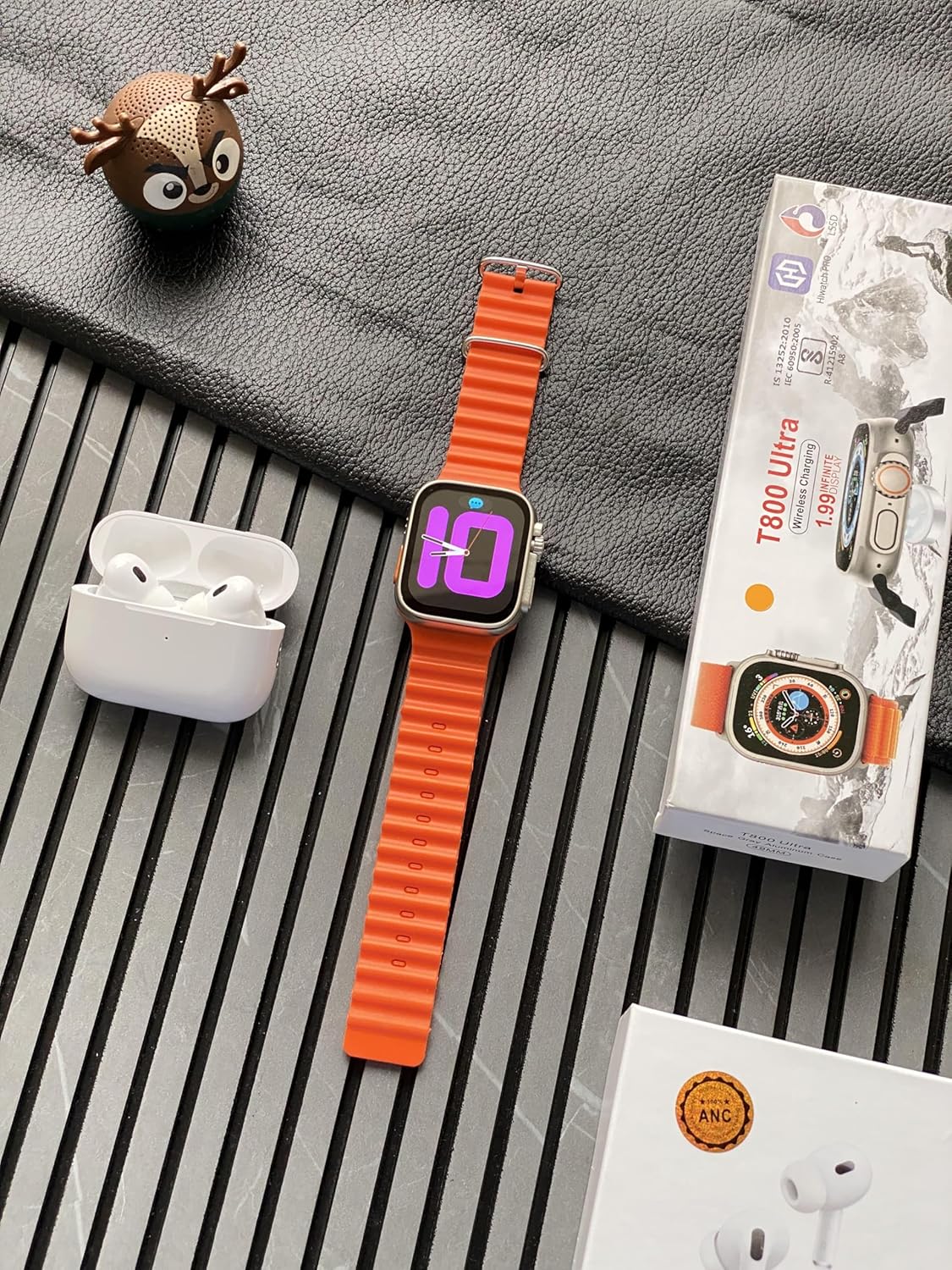 T800 Ultra Smartwatch with Earbuds Combo – 2-in-1 Rakhi Gift Set, AMOLED HD Display, 45mm Dial, Bluetooth & Video Calling, Long Battery Life (Any Color)