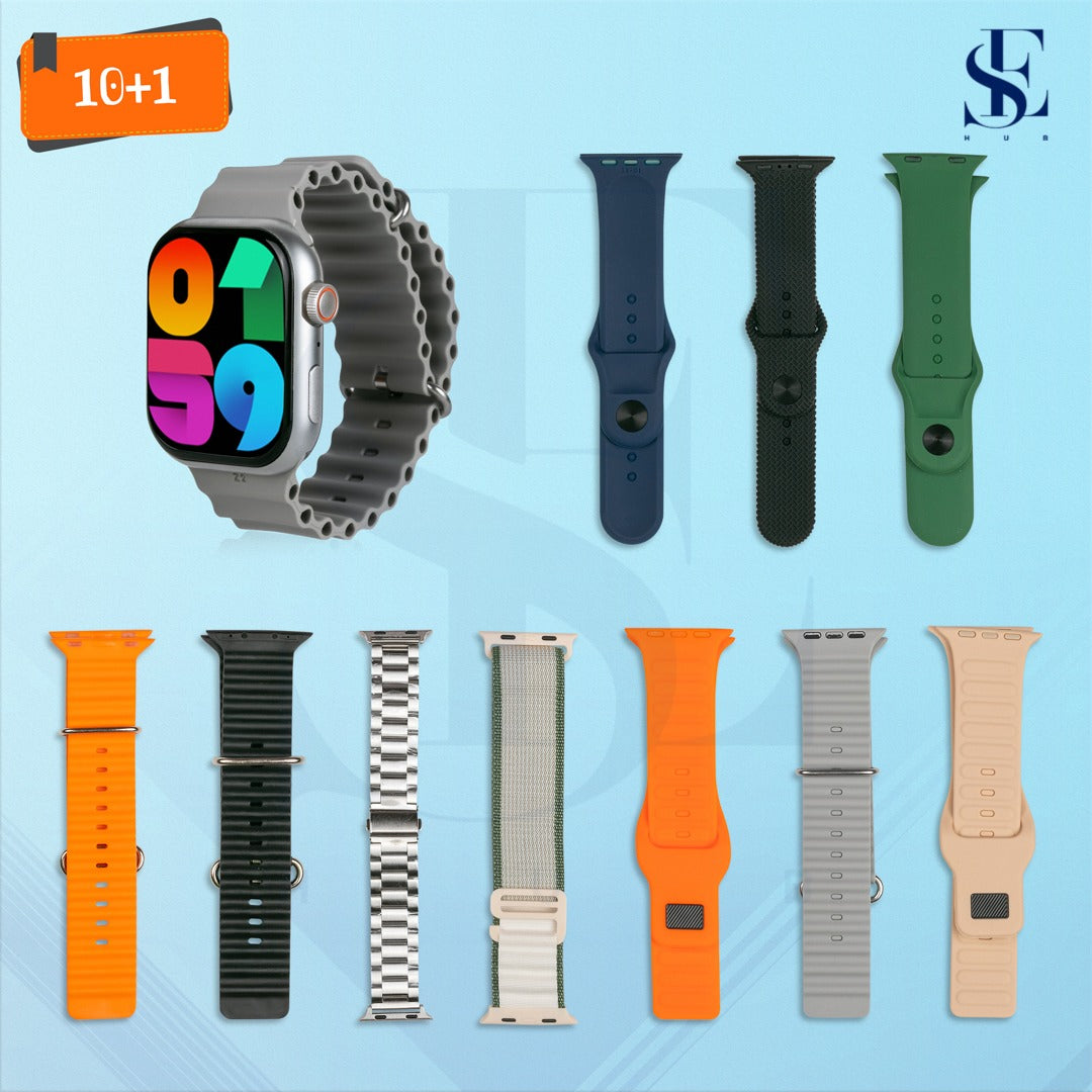 SE HUB S9 MK-X100 Smartwatch Combo With 10 Colorful Strap