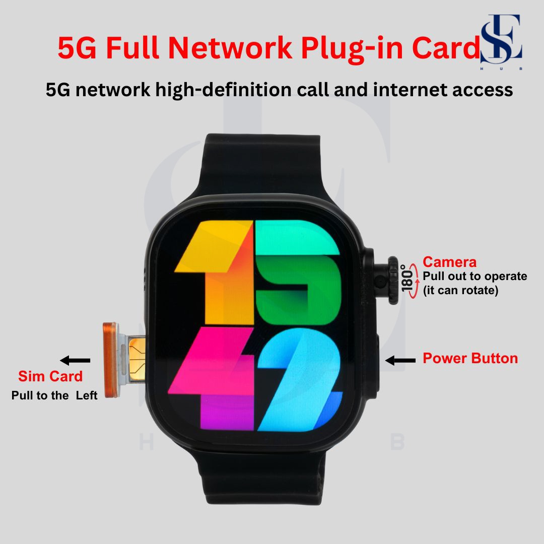 SE HUB Smart Watch with 4G Sim Card with Hiden 180°Camera, Amoled Hd Display, 4 Gb Ram 64 Gb Storage Whatsapp, Instagram, AI, GPS Track, Fitness Tracker, Video Calling for Men & Women-Black