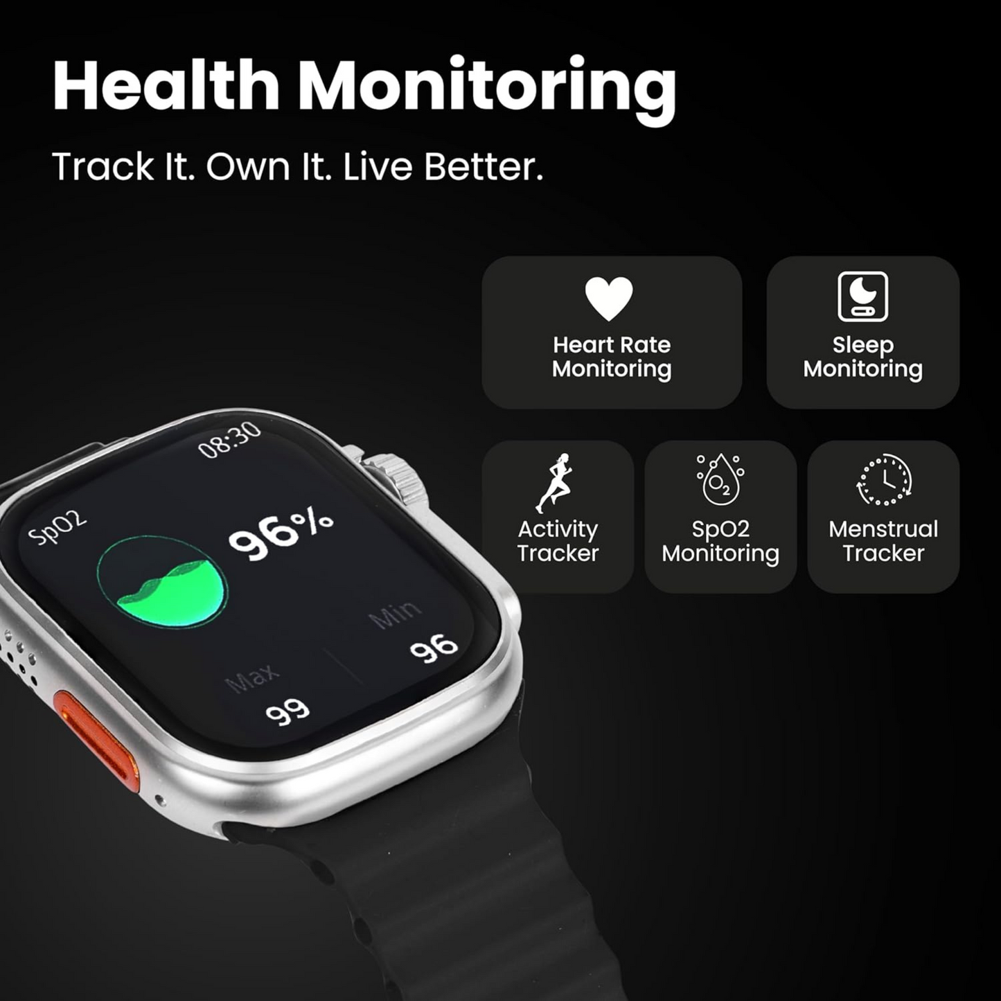 SE HUB 7-in-1 Smartwatch – 49mm Bluetooth Calling, Sports & Fitness Tracker, Heart Rate & Sleep Monitor, 7 Interchangeable Belts (Orange)