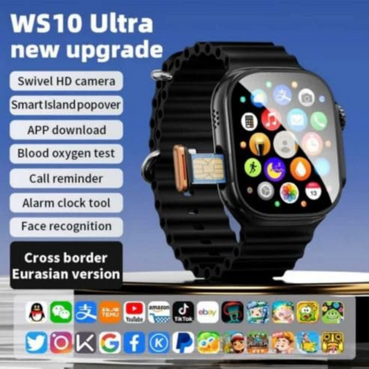 WS10A 4G/5G Android Smartwatch – 360° AMOLED Display, 8GB RAM, 128GB Storage, AI Companion, Voice Assistant, GPS, with 3 Belts (Black)