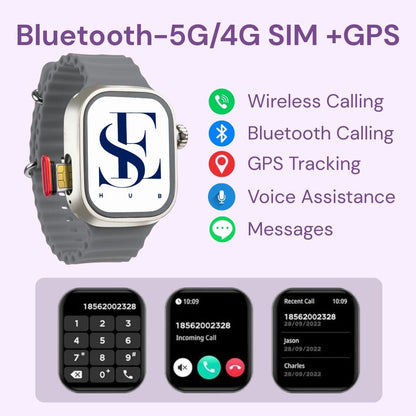 CDS9 Ultra Android 4G Smartwatch with SIM Card, AMOLED Display, WiFi GPS NFC, Rotating Camera, Multi-Sport Fitness Tracker for Men Women (8GB+128GB) (Silver)