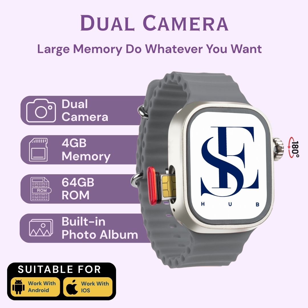 CDS9 Ultra Android 4G Smartwatch with SIM Card, AMOLED Display, WiFi GPS NFC, Rotating Camera, Multi-Sport Fitness Tracker for Men Women (8GB+128GB) (Silver)