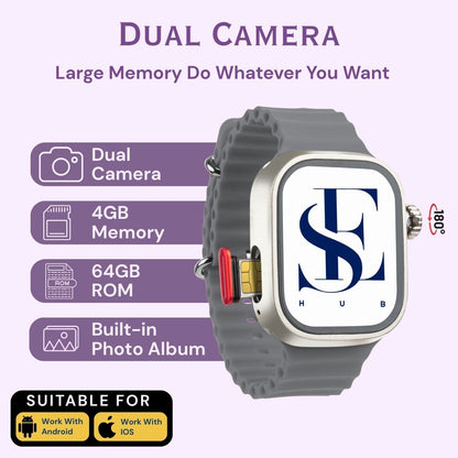CDS9 Ultra Android 4G Smartwatch with SIM Card, AMOLED Display, WiFi GPS NFC, Rotating Camera, Multi-Sport Fitness Tracker for Men Women (8GB+128GB) (Silver)