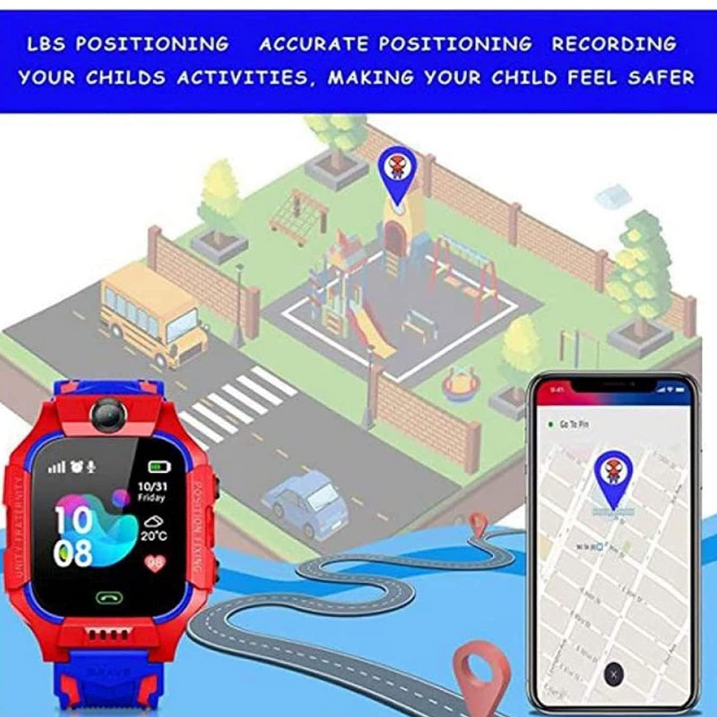 SE HUB Waterproof Kids Smart Watch GPS Tracker – SOS, Camera, Alarm, Call, Touch Screen | Smart Watch for Girls & Boys – Ideal Birthday Gift (Red)