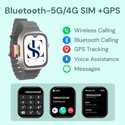 S9 Ultra GS37 Smartwatch 5G SIM | 2.0” AMOLED Display | 4GB RAM 64GB Storage | Dual Camera | Bluetooth & Video Calling| Android Apps, Social Media (SILVER)