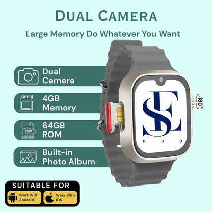 S9 Ultra GS37 Smartwatch 5G SIM | 2.0” AMOLED Display | 4GB RAM 64GB Storage | Dual Camera | Bluetooth & Video Calling| Android Apps, Social Media (SILVER)