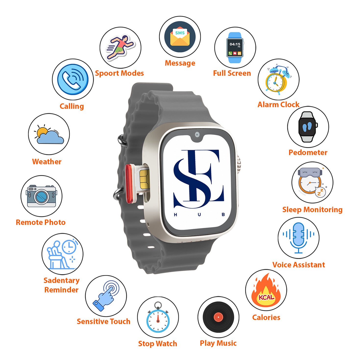S9 Ultra GS37 5G SIM Android Smartwatch with 2.0” AMOLED Display, 4GB RAM + 64GB Storage, Dual Camera, Bluetooth & Video Calling, Android Apps & Social Media Support with Heavy Metal Black Strap (Silver)