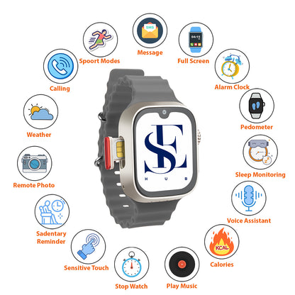 S9 Ultra GS37 5G SIM Android Smartwatch with 2.0” AMOLED Display, 4GB RAM + 64GB Storage, Dual Camera, Bluetooth & Video Calling, Android Apps & Social Media Support with Heavy Metal Black Strap (Silver)