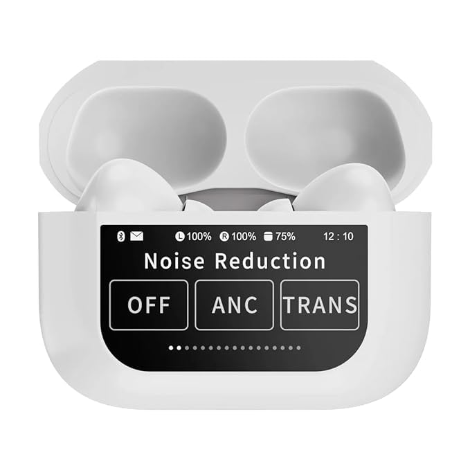 SE HUB True Wireless Noise Cancellation Earbuds – Touch LCD Display, HD Calling, Fast Charging, 13mm 3D Bass, Gaming Earbuds with Bluetooth 5.3 + ANC – White
