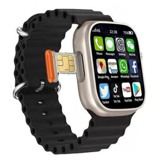 Premium S8 Ultra Smartwatch with 4G SIM | App Store, Google Maps, Facebook, YouTube, Android OS, Bluetooth Calling – Extra Strap (Orange & Black)