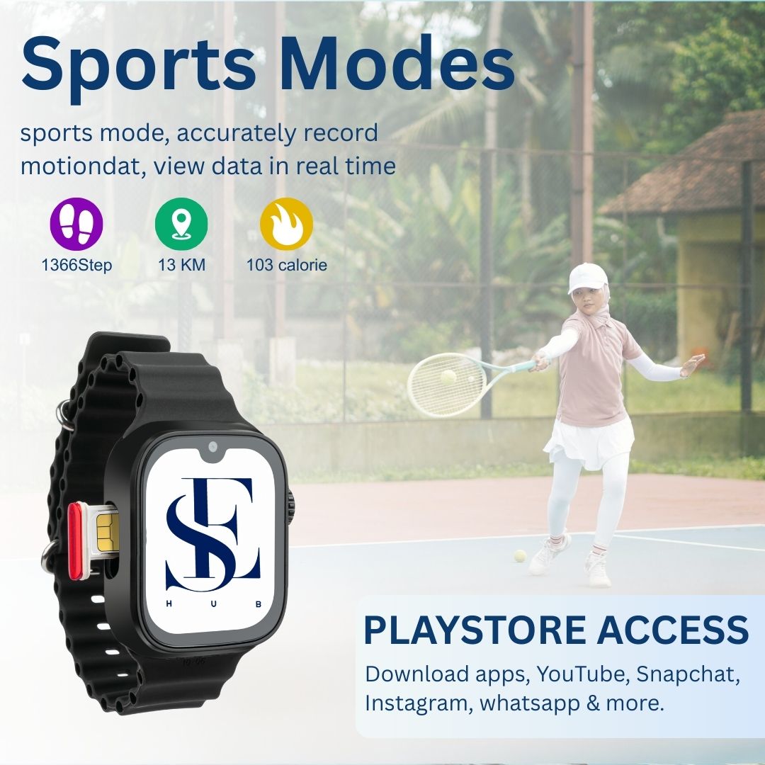 GS37 Smartwatch 5G SIM | 2.0” AMOLED Display | 8GB RAM 128GB Storage | Dual Camera | Bluetooth & Video Calling| Android Apps, Social Media (BLACK)