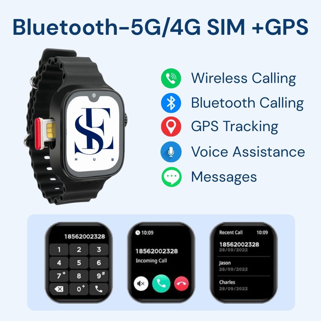GS37 Smartwatch 5G SIM | 2.0” AMOLED Display | 8GB RAM 128GB Storage | Dual Camera | Bluetooth & Video Calling| Android Apps, Social Media (BLACK)