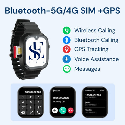 Ultra s9 Premium 4G/5GSIM Enabled Smartwatch  8Gb+128GB STORAGE AMOLED Touch Screen Video Call Capability Health Sensors SpO2 Heart Rate Large Memory Long Lasting Battery 49 mm Smart Wearable for Men Women Black Orange Strap