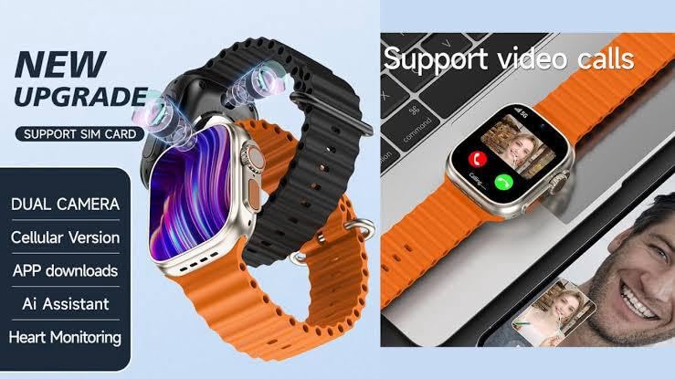 SE HUB Smart Watch with 4G/5G SIM, AMOLED Display, Bluetooth Calling, SpO2, Heart Rate Monitoring, Video Calling, 4GB RAM 64GB Storage, Long Battery Life, 49mm Men & Women Smartwatch – Orange & Black Strap