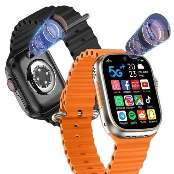 SE HUB Smart Watch with 4G/5G SIM, AMOLED Display, Bluetooth Calling, SpO2, Heart Rate Monitoring, Video Calling, 4GB RAM 64GB Storage, Long Battery Life, 49mm Men & Women Smartwatch – Orange & Black Strap
