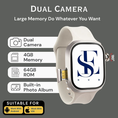 CD99 S9 HC Android 4G Smart Watch with SIM Card | Hidden 180° Camera | 8GB+128GB | AMOLED HD Display | GPS AI WhatsApp Instagram | Magnetic Rose Gold Strap Extra