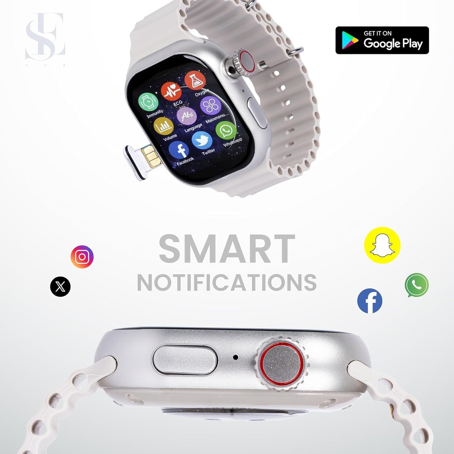 Ultra Smartwatch with 4GB RAM, 64GB ROM, AMOLED Curved Display, Dual Camera, SIM, GPS, WiFi, Video Calling – Android Smartwatch for Men & Women (Silver)