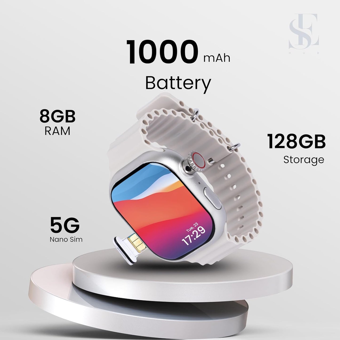 Ultra Smartwatch with 4GB RAM, 64GB ROM, AMOLED Curved Display, Dual Camera, SIM, GPS, WiFi, Video Calling – Android Smartwatch for Men & Women (Silver)