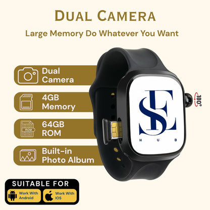 CD99 Android 4G Smartwatch with SIM Card, AMOLED Display, WiFi GPS NFC, Rotating Camera, Multi-Sport Fitness Tracker for Men Women (8GB+128GB) (Black)