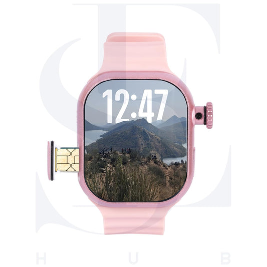 SE HUB HW Watch X Call – AMOLED Curved Display Smartwatch | 4GB RAM + 64GB Storage | Dual 180° Rotating Camera | SIM, WiFi, Play Store, Bluetooth Calling | Fast Charging (Pink)