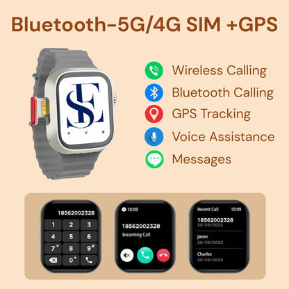 Premium S8 Ultra 5G SIM Android Smart Watch with Play Store, Maps, VoLTE Calling, Sports Features & HD Display | 5G SIM Supported | Extra Orange & Black Bands