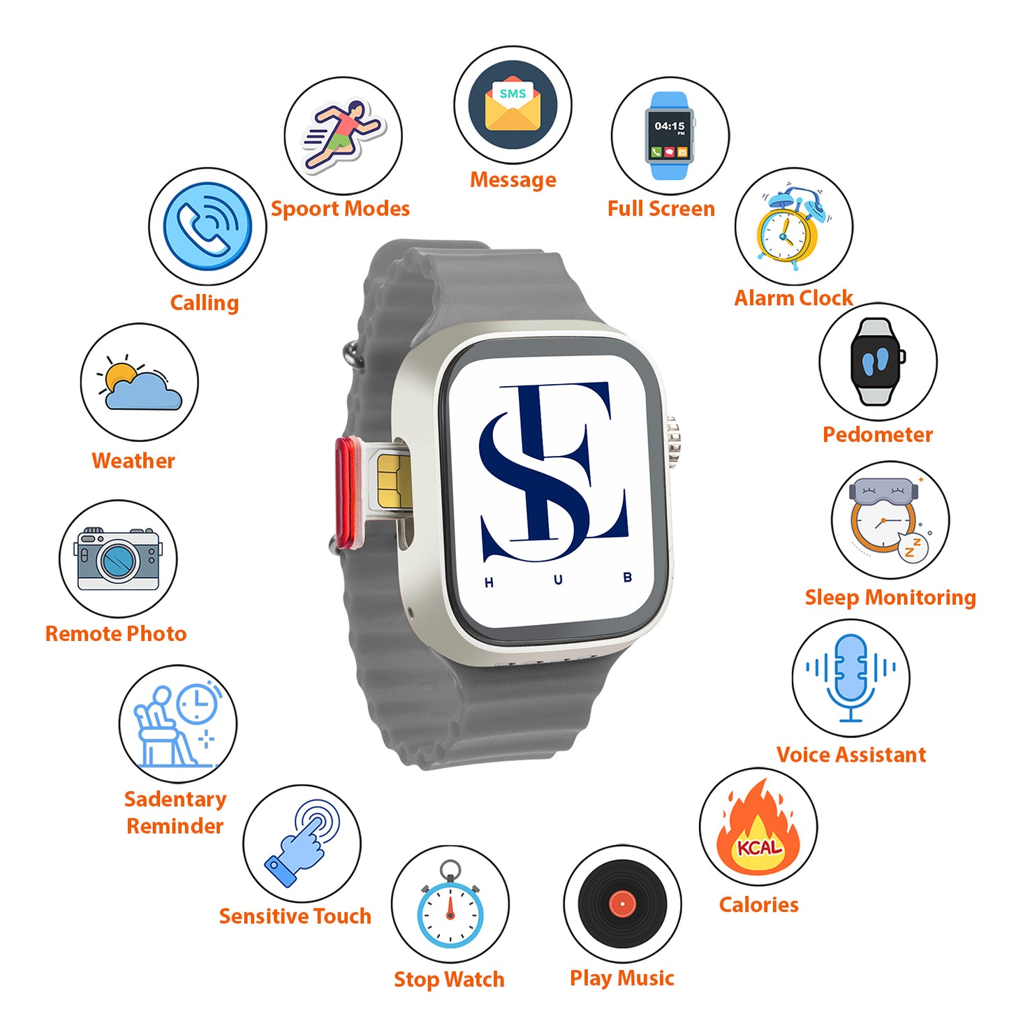 Premium S8 Ultra 5G SIM Android Smart Watch with Play Store, Maps, YouTube, VoLTE Calling, Sports Features, HD Display & Heavy Metal Gold Strap | 5G SIM Supported | Extra Orange & Black Bands