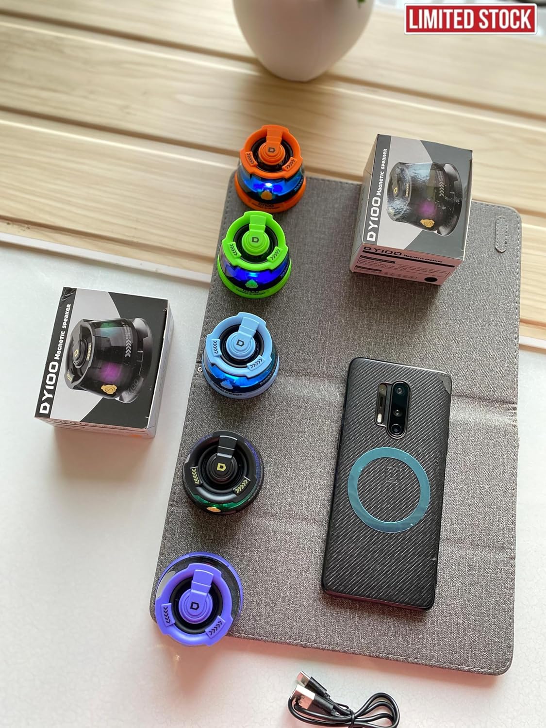 SE HUB DY100 Mini Magnetic Wireless Bluetooth Speaker – Portable, Rechargeable, RGB LED Lights, Phone Holder, Powerful Sound – Compatible with All Bluetooth Devices