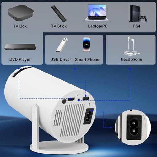 SE HUB HY300 Freestyle 4500LM Android 12 Projector | 1080P FHD | WiFi 6 & BT 5.0 | 4K/2K Support | 180° Rotation Auto Keystone | HDMI USB Miracast | 1GB/16GB