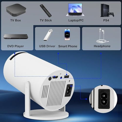 SE HUB HY300 Freestyle 4500LM Android 12 Projector | 1080P FHD | WiFi 6 & BT 5.0 | 4K/2K Support | 180° Rotation Auto Keystone | HDMI USB Miracast | 1GB/16GB