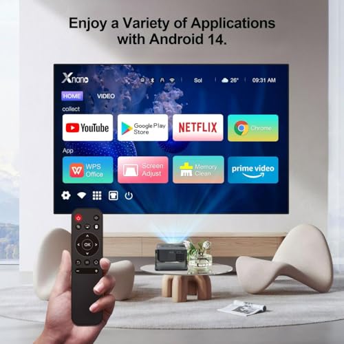 SE HUB XNANO Smart Mini Projector with Android | 4K & 1080P Support (Native 720P) | Built-in Netflix, YouTube & Prime Video | WiFi 6, Bluetooth 5.2 | Portable Home Theater Projector