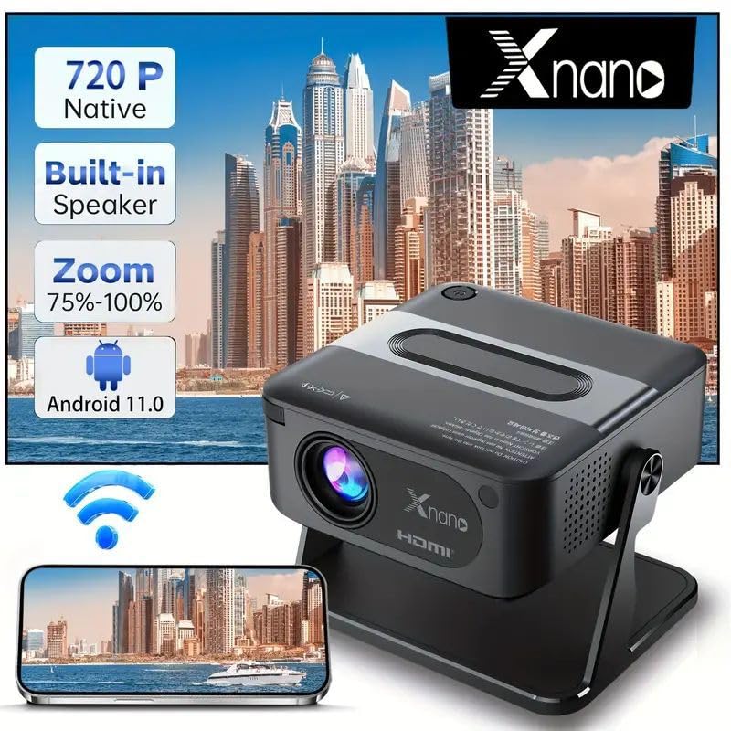 SE HUB XNANO Smart Mini Projector with Android | 4K & 1080P Support (Native 720P) | Built-in Netflix, YouTube & Prime Video | WiFi 6, Bluetooth 5.2 | Portable Home Theater Projector
