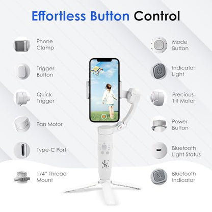 M1 Foldable 3-Axis Gimbal Stabilizer | Advanced Gyroscope | Shake-Free Footage | Object Tracking | Panoramic, Time-Lapse & Slow-Motion | 2500mAh Battery | Ideal for Vlogging & Travel