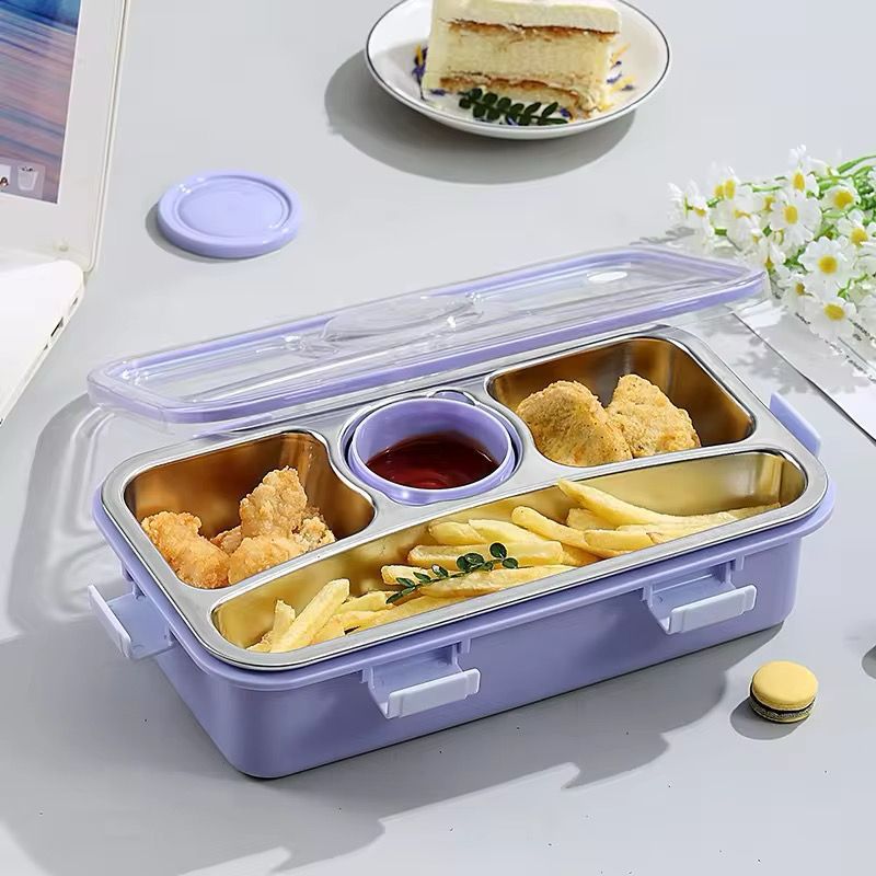 3-GRID + DABBI 💯 LEAKPROOF WITH CHOPSTICKS 🥢 & SPOON 🥄 NEW STYLE SLIM TYPE LUNCH BOX RATE