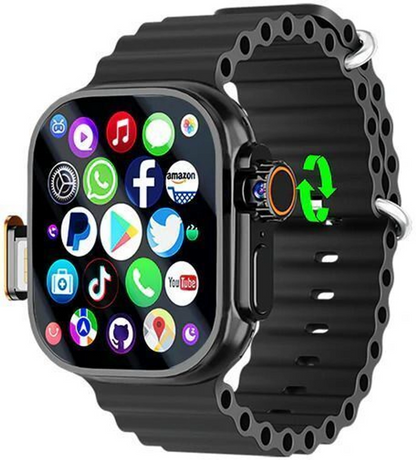 WS Ultra S9/CD9 Black 4G/5G Android Watch 180° Camera AMOLED GPS WiFi 8GB+128GB Smartwatch (Black, Orange Strap, 49MM)