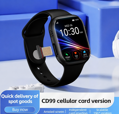 CD99 Android 5G Smartwatch with SIM Card, AMOLED Display, WiFi GPS NFC, Rotating Camera, Multi-Sport Fitness Tracker for Men Women (8GB+128GB) (Black)