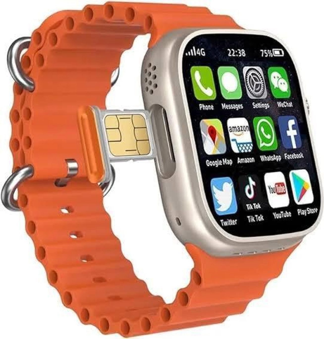 S8 ULTRA 5G SIM Android Smart Watch Honeycomb Edition, (4G SIM Supported) Smartwatch (Orange, Black Strap, 49 mm)
