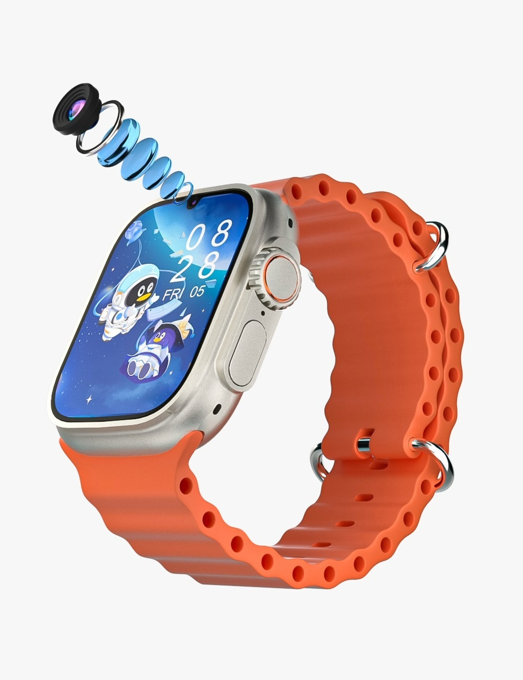 DUALCAMERA Ultra S9 Android Smart Watch 5G SIM Dual Camera Water Drop Screen Video Call Smartwatch (Black, Orange Strap, 49MM)ns and answers available