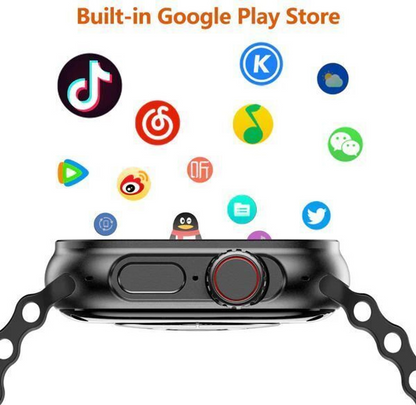 WS Ultra S9/CD9 Black 4G/5G Android Watch 180° Camera AMOLED GPS WiFi 8GB+128GB Smartwatch (Black, Orange Strap, 49MM)