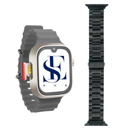 S9 Ultra GS37 5G SIM Android Smartwatch with 2.0” AMOLED Display, 4GB RAM + 64GB Storage, Dual Camera, Bluetooth & Video Calling, Android Apps & Social Media Support with Heavy Metal Black Strap (Silver)