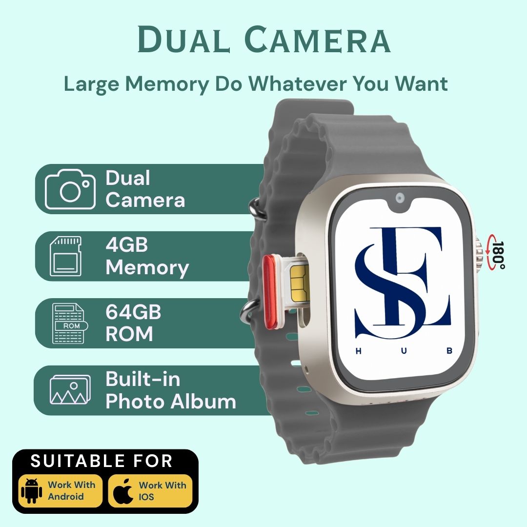 S9 Ultra GS37 5G SIM Smartwatch | 2.0” AMOLED Display | 4GB+64GB | Dual Camera | Bluetooth Calling | Android Apps | Magnetic Black Strap